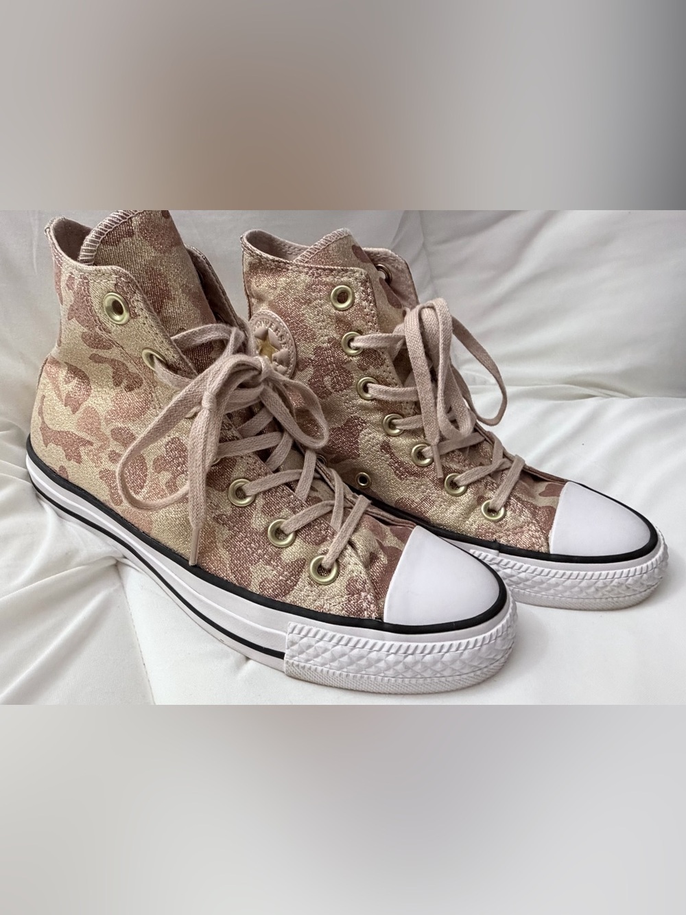 Converse High Top Sneakers — Pink Camo with Gold Accent
